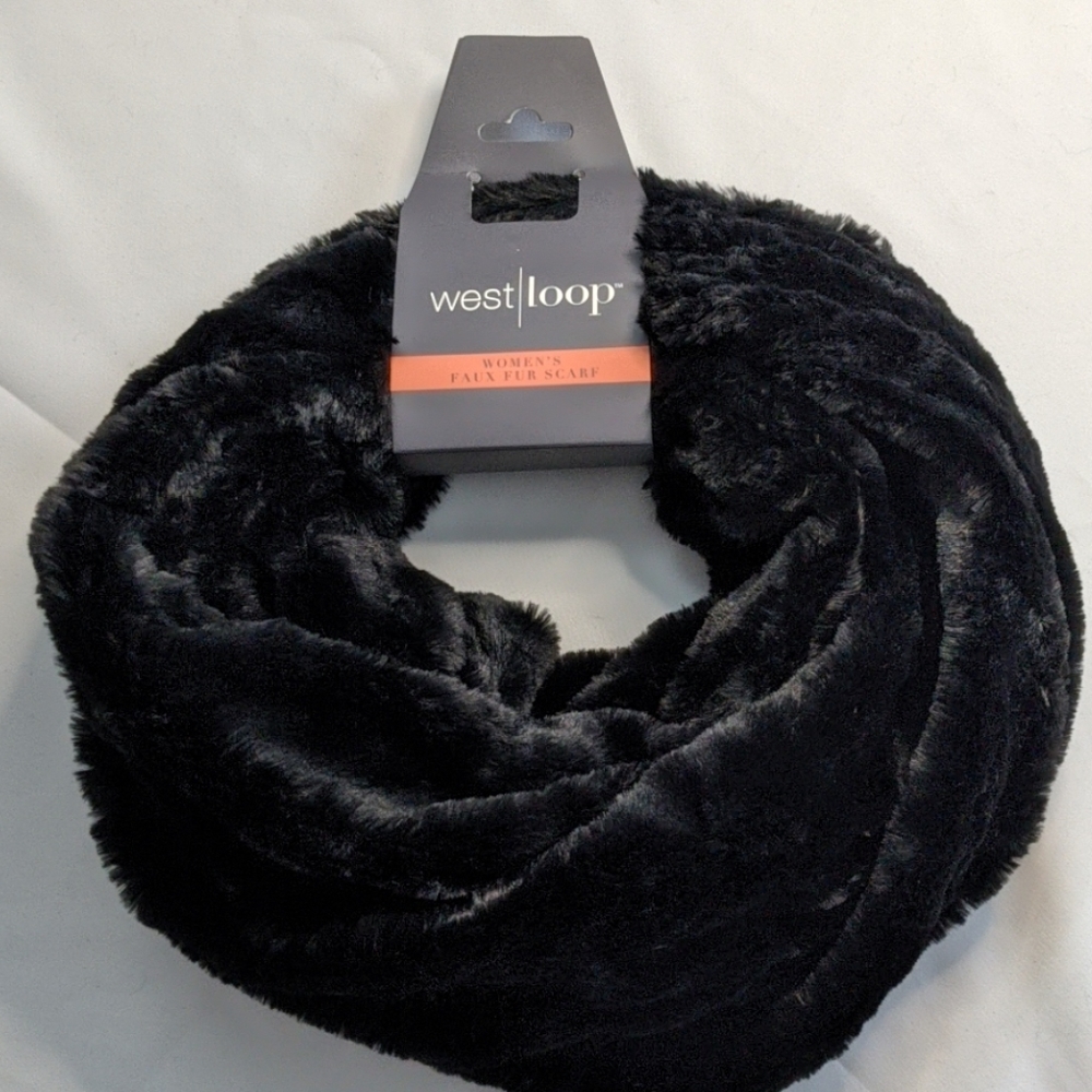 Faux fur black infinity scarf